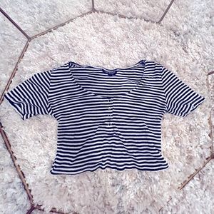 Top Shop women’s crop top | black and white stripe button top